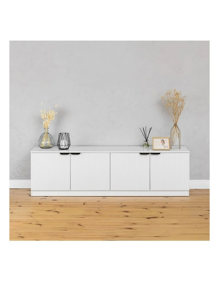 Bucharest White Fluted Panel Tv Unit Black Pull Handle image 2