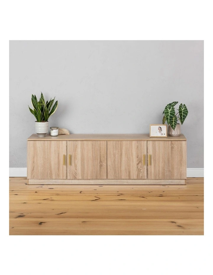 Bucharest Natural Oak Slim Tv Unit Brass Oval Handle image 4