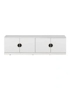 Bucharest White Slim Panel Tv Unit Black Half Moon Handle