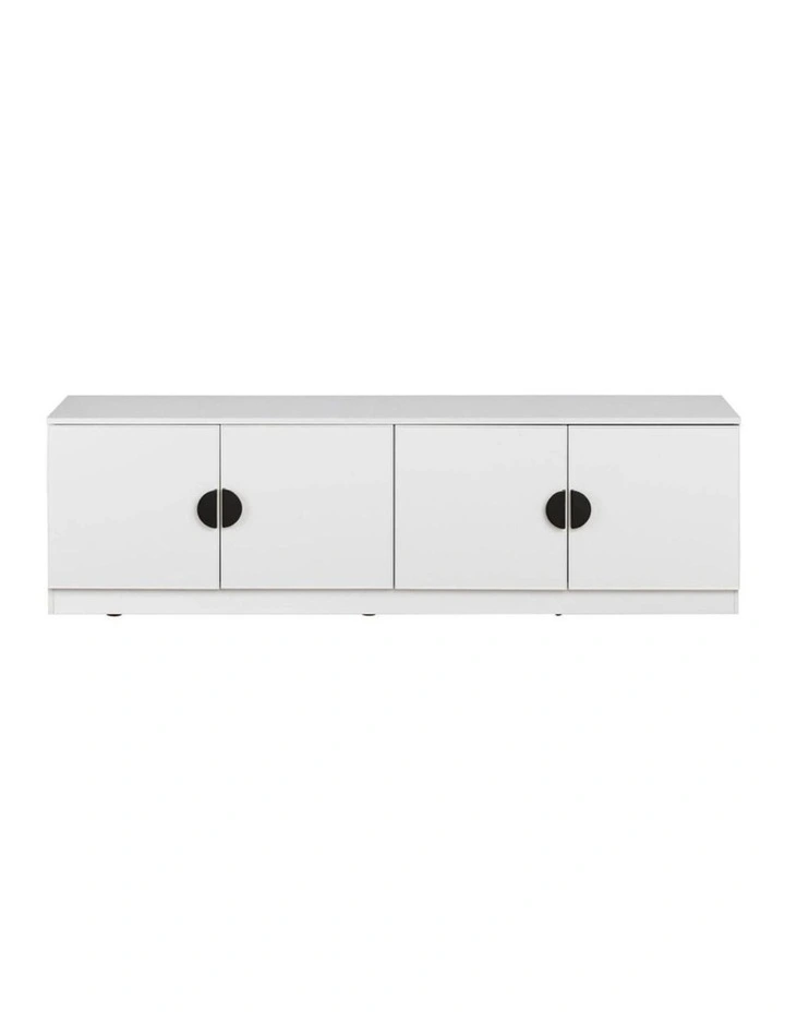 Bucharest White Slim Panel Tv Unit Black Half Moon Handle image 1