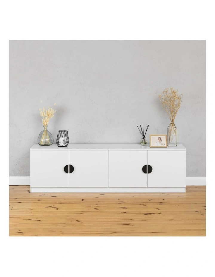 Bucharest White Slim Panel Tv Unit Black Half Moon Handle image 2