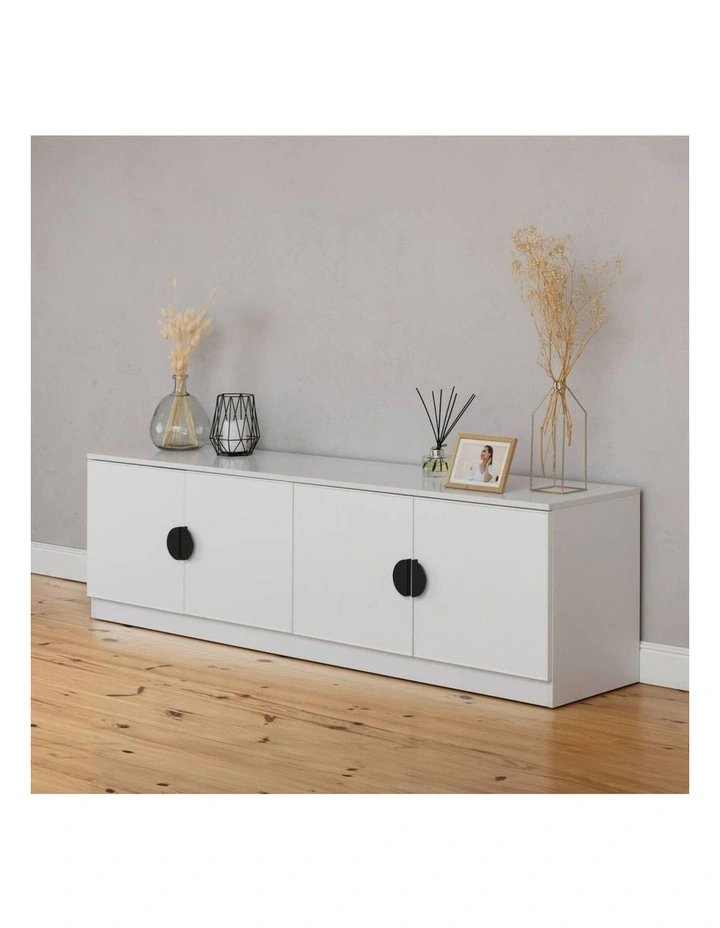 Bucharest White Slim Panel Tv Unit Black Half Moon Handle image 3