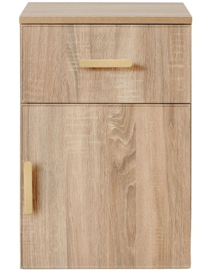 Porto Natural Oak Slim Bedside Table Brass Oval Handle image 1