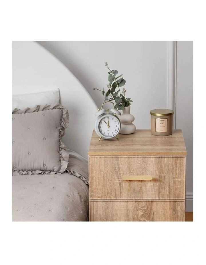 Porto Natural Oak Slim Bedside Table Brass Oval Handle image 2