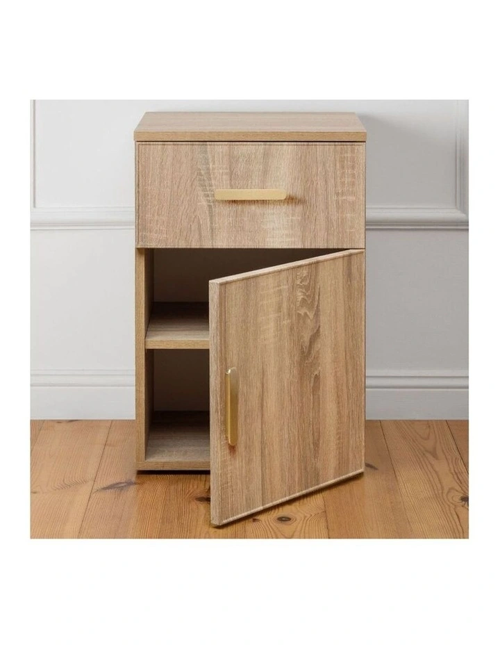 Porto Natural Oak Slim Bedside Table Brass Oval Handle image 3