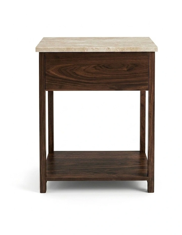 Nova Decorative Furniture Bedside Table Walnut/Travertine 60x50x50cm image 1