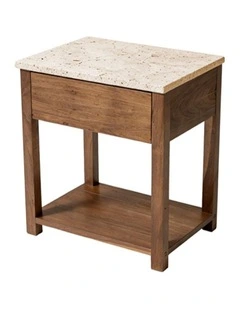 Nova Decorative Furniture Bedside Table Walnut/Travertine 60x50x50cm