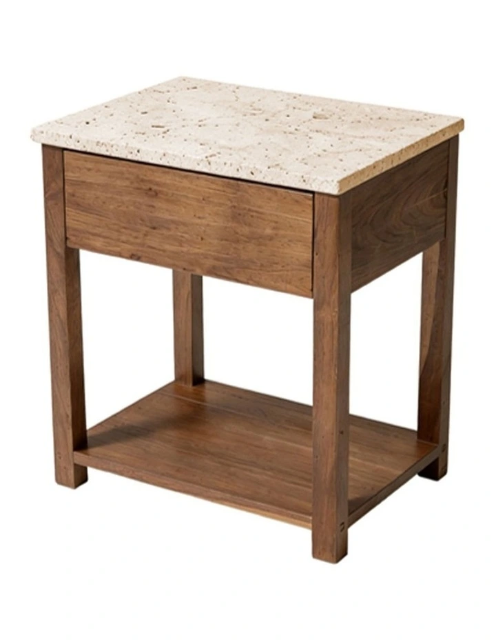 Nova Decorative Furniture Bedside Table Walnut/Travertine 60x50x50cm image 1