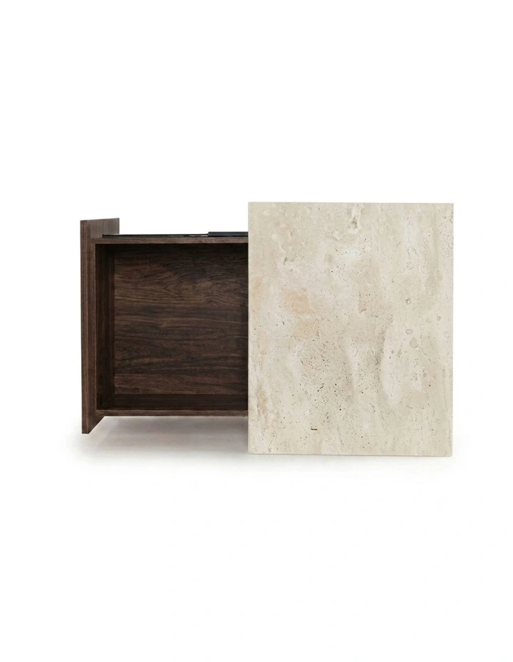 Nova Decorative Furniture Bedside Table Walnut/Travertine 60x50x50cm image 3