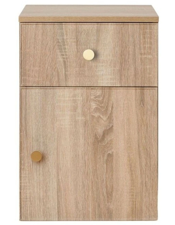 Porto Natural Oak Slim Bedside Table Brass Round Handle image 1