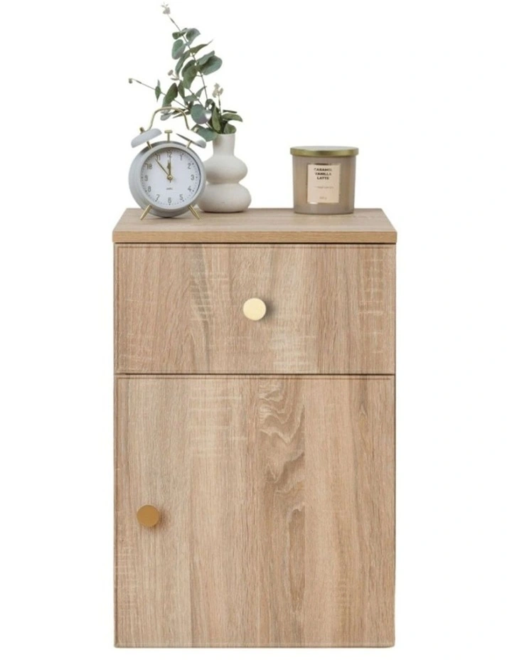 Porto Natural Oak Slim Bedside Table Brass Round Handle image 2