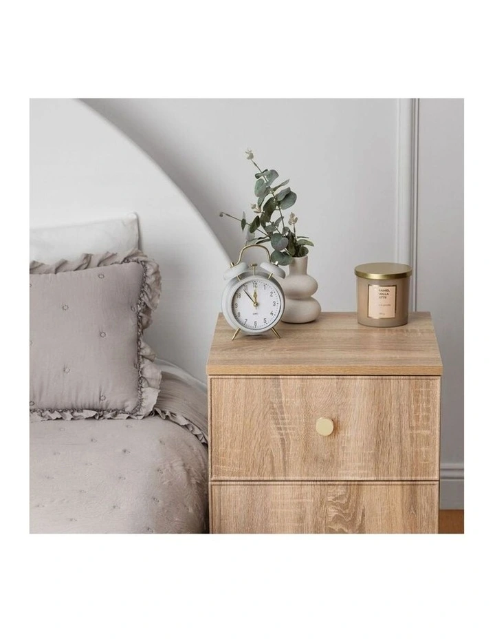 Porto Natural Oak Slim Bedside Table Brass Round Handle image 3