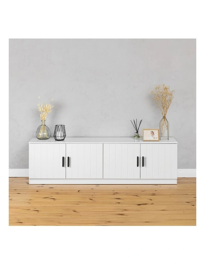 Bucharest White Vj Panel Tv Unit Black Oval Handle image 2