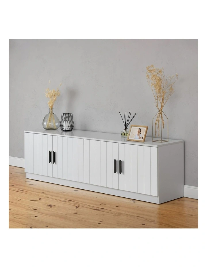 Bucharest White Vj Panel Tv Unit Black Oval Handle image 3