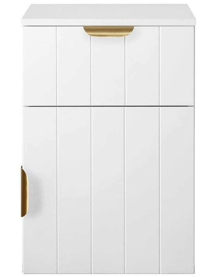 Porto Wht Vj Panel Front Bedside Table Brass Pull Handle image 1