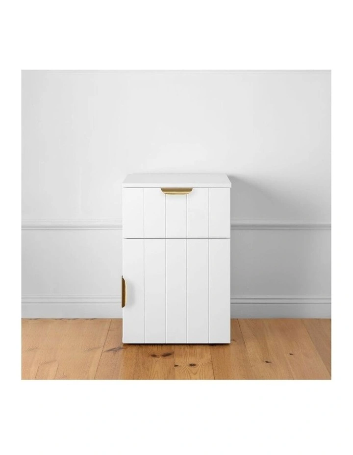 Porto Wht Vj Panel Front Bedside Table Brass Pull Handle image 3