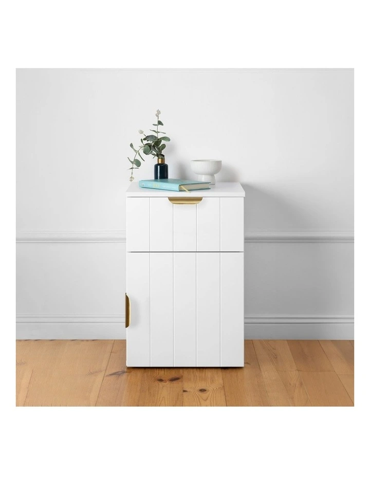 Porto Wht Vj Panel Front Bedside Table Brass Pull Handle image 4
