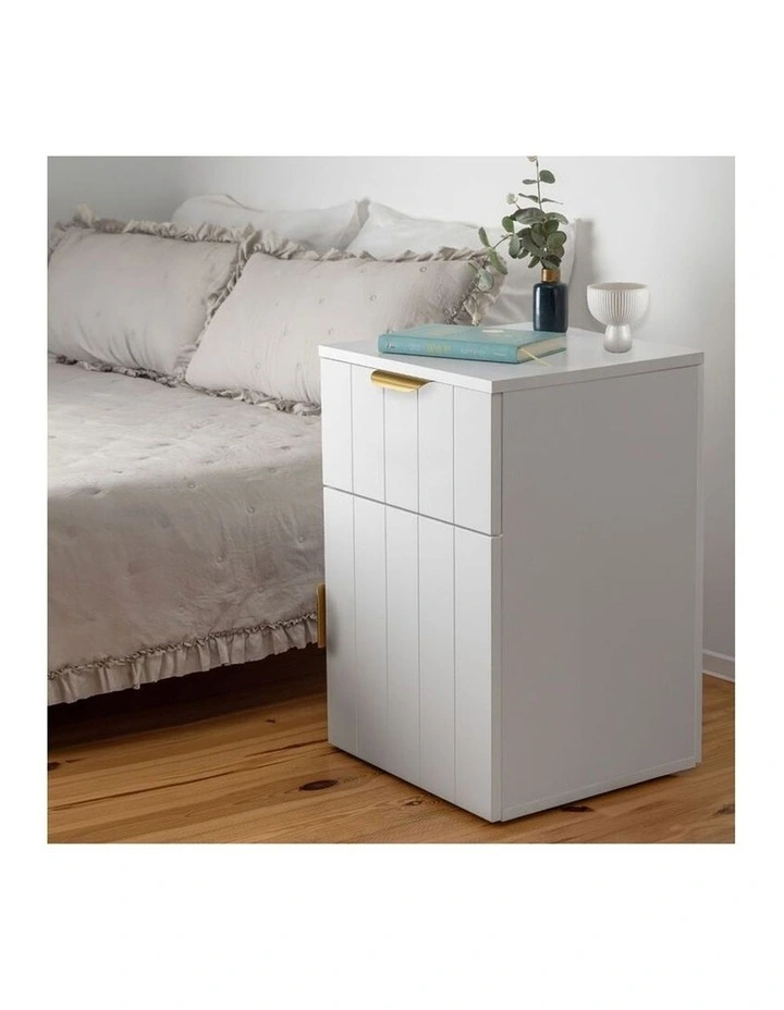 Porto Wht Vj Panel Front Bedside Table Brass Pull Handle image 5