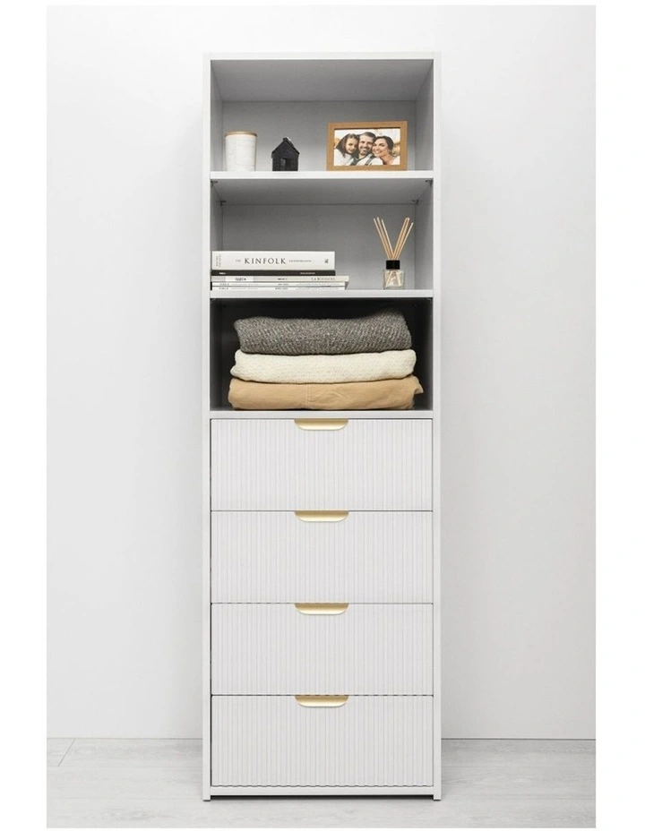 Geneva Built In Wardrobe White Fluted Panel Brass Pull Handle image 2
