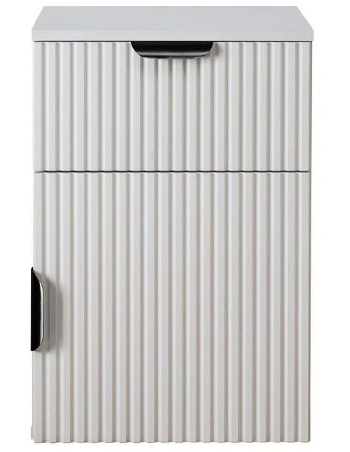 Porto White Fluted Front Bedside Table Black Pull Handle image 1