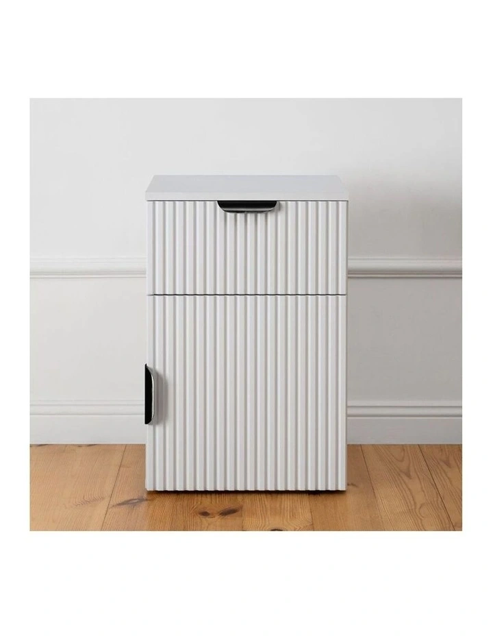 Porto White Fluted Front Bedside Table Black Pull Handle image 2