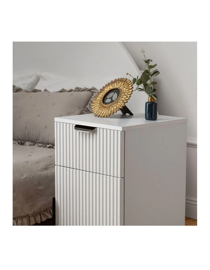 Porto White Fluted Front Bedside Table Black Pull Handle image 3