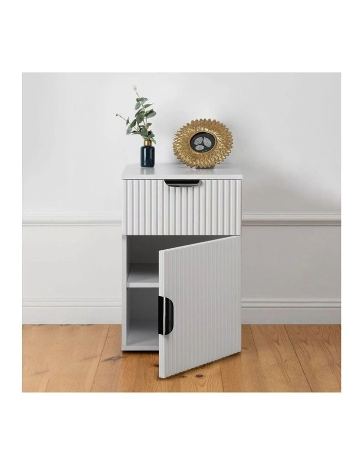 Porto White Fluted Front Bedside Table Black Pull Handle image 4