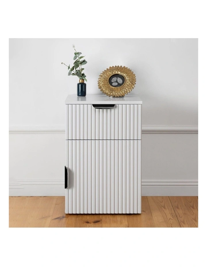 Porto White Fluted Front Bedside Table Black Pull Handle image 5