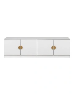 Bucharest White Slim Panel Tv Unit Brass Half Moon Handle