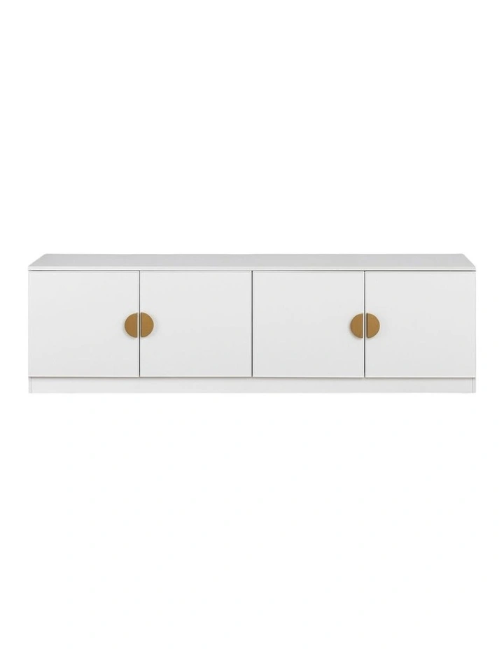 Bucharest White Slim Panel Tv Unit Brass Half Moon Handle image 1