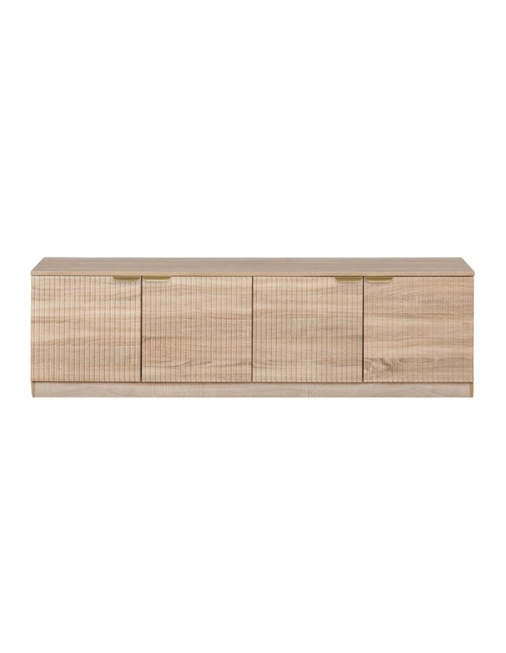 Bucharest Natural Oak Fluted Panel Tv Unit Brass Pull Handle image 1