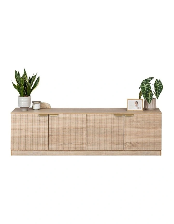 Bucharest Natural Oak Fluted Panel Tv Unit Brass Pull Handle image 2