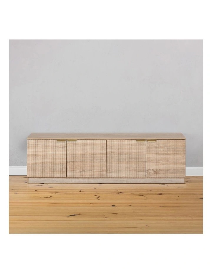 Bucharest Natural Oak Fluted Panel Tv Unit Brass Pull Handle image 3