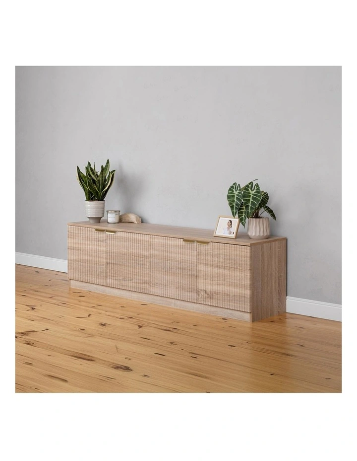 Bucharest Natural Oak Fluted Panel Tv Unit Brass Pull Handle image 5
