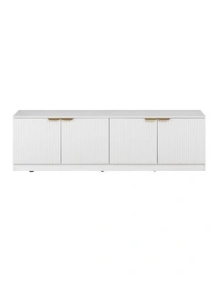 Bucharest White Fluted Panel Tv Unit Brass Pull Handle