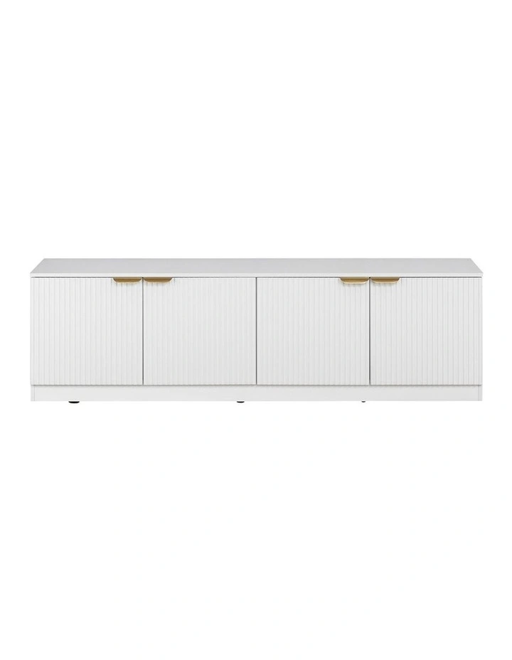 Bucharest White Fluted Panel Tv Unit Brass Pull Handle image 1