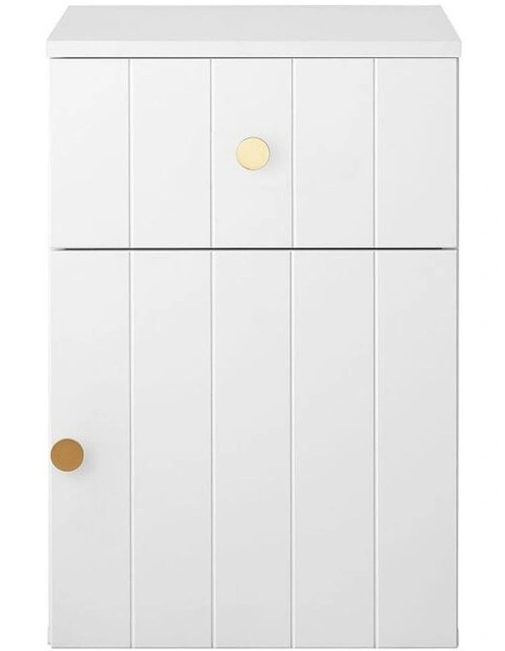 Porto Wht Vj Panel Front Bedside Table Brass Round Handle image 1