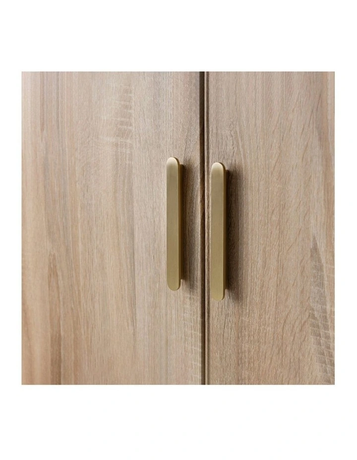 Stockholm Slim Natural Oak Storage Cupboard Brass Oval Handle image 2