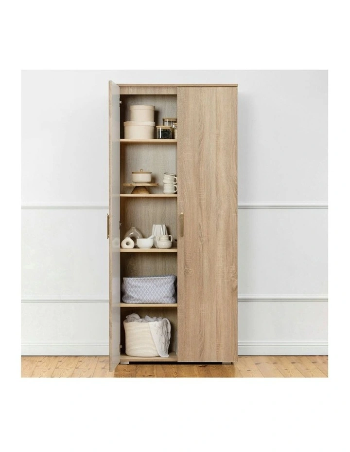 Stockholm Slim Natural Oak Storage Cupboard Brass Oval Handle image 4