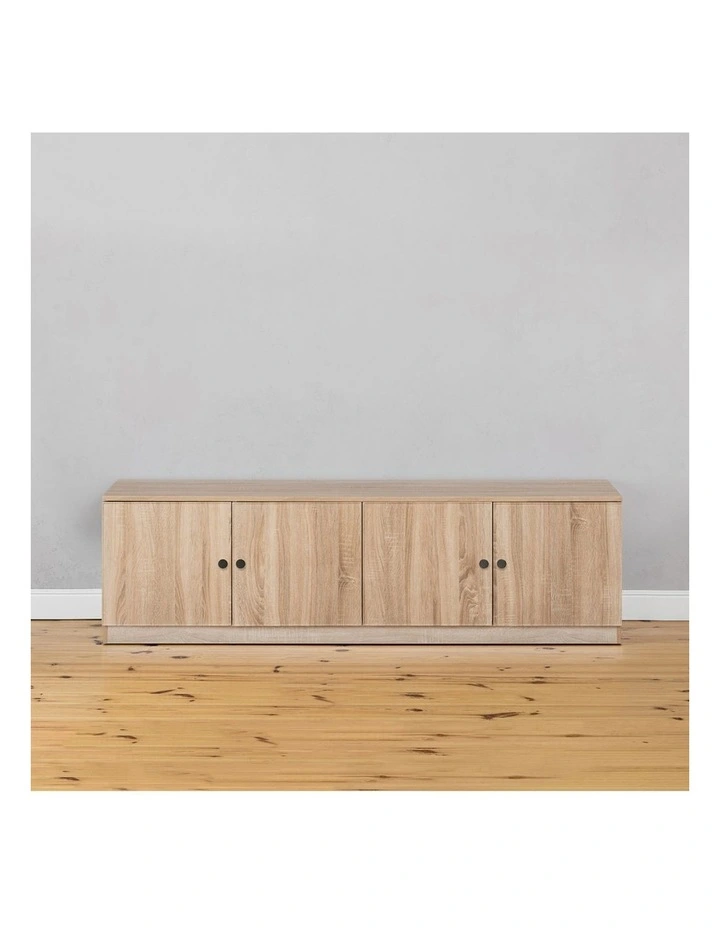 Bucharest Natural Oak Slim Tv Unit Black Round Handle image 2