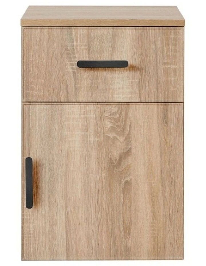 Porto Natural Oak Slim Bedside Table Black Oval Handle image 1