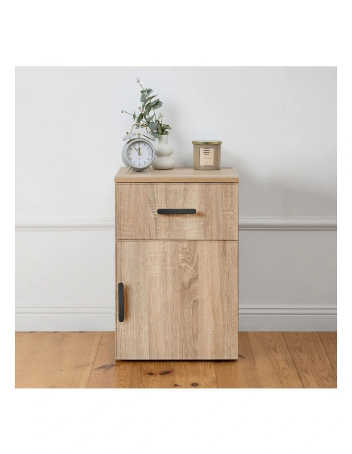 Porto Natural Oak Slim Bedside Table Black Oval Handle image 2