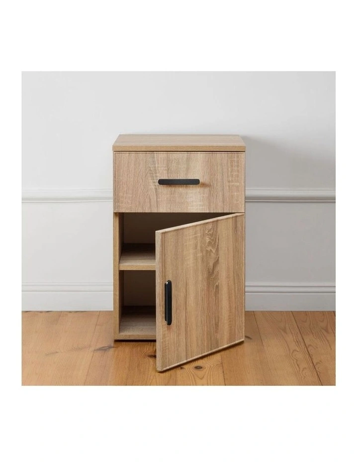 Porto Natural Oak Slim Bedside Table Black Oval Handle image 3