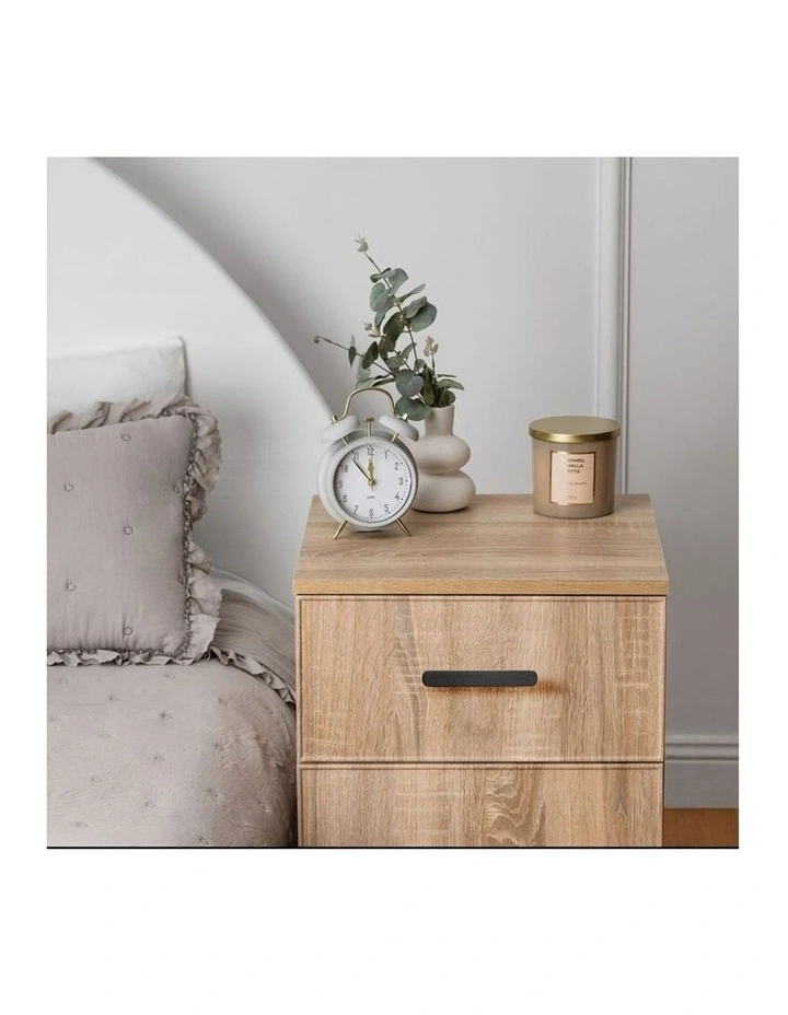 Porto Natural Oak Slim Bedside Table Black Oval Handle image 4
