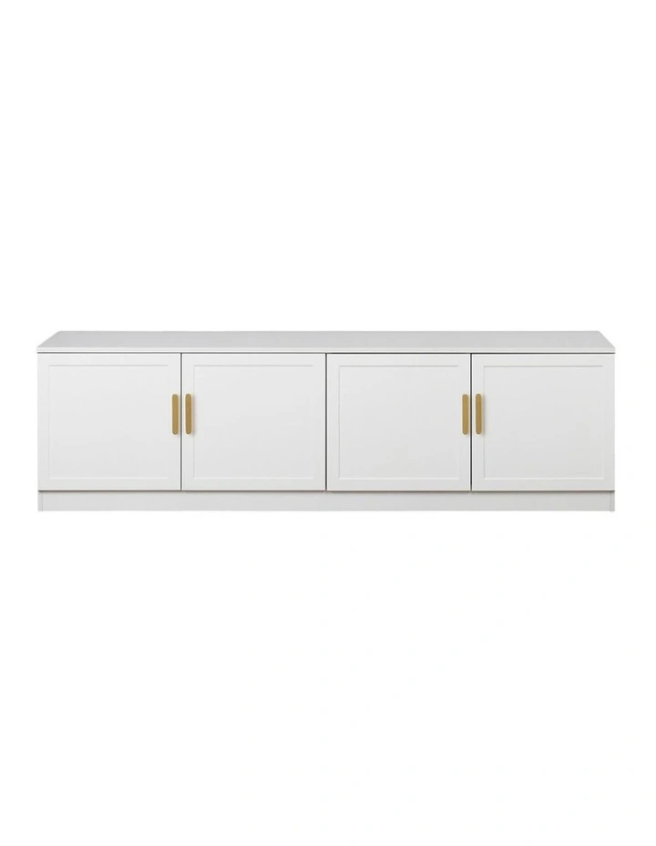 Bucharest White Hamptons Panel Tv Unit Brass Oval Handle image 1