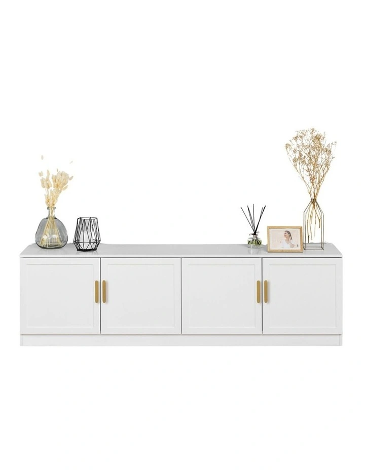 Bucharest White Hamptons Panel Tv Unit Brass Oval Handle image 2