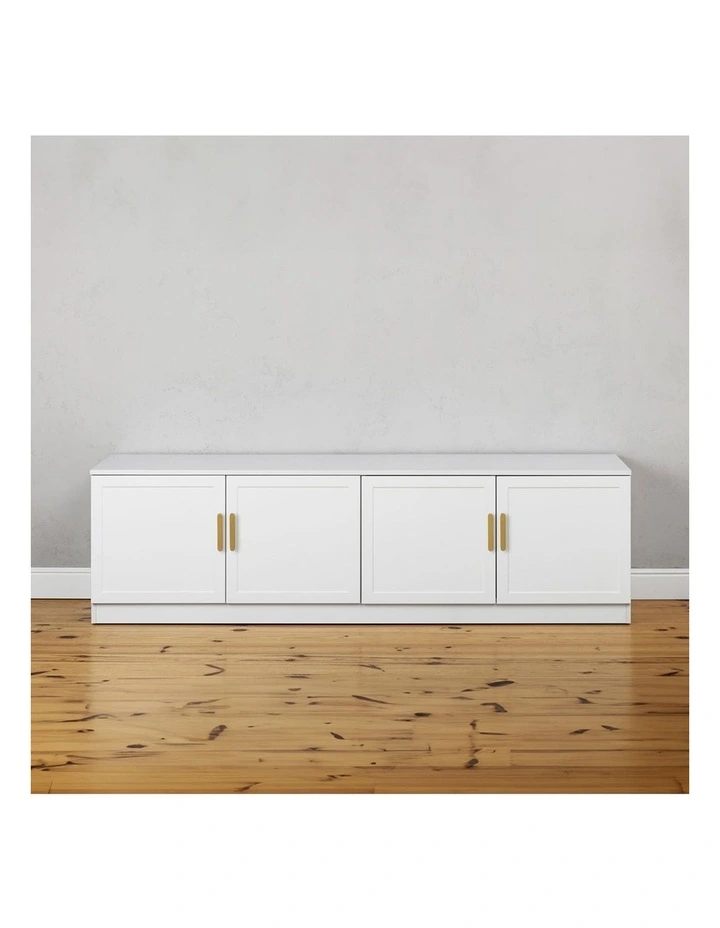 Bucharest White Hamptons Panel Tv Unit Brass Oval Handle image 3