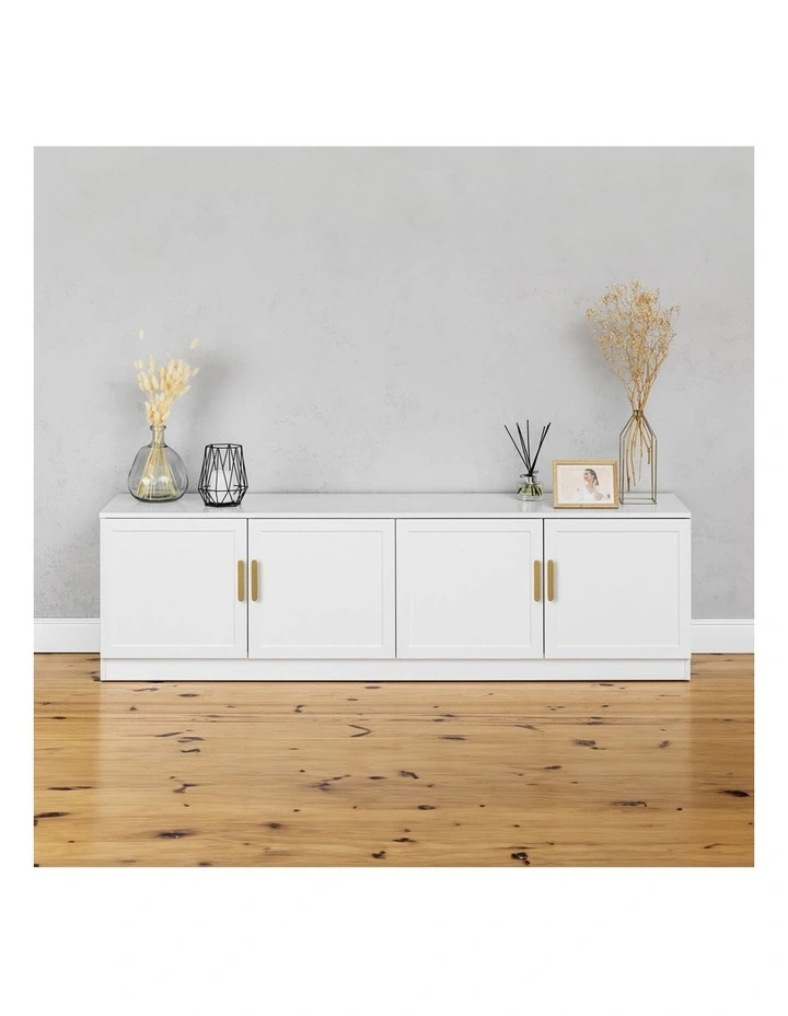 Bucharest White Hamptons Panel Tv Unit Brass Oval Handle image 4