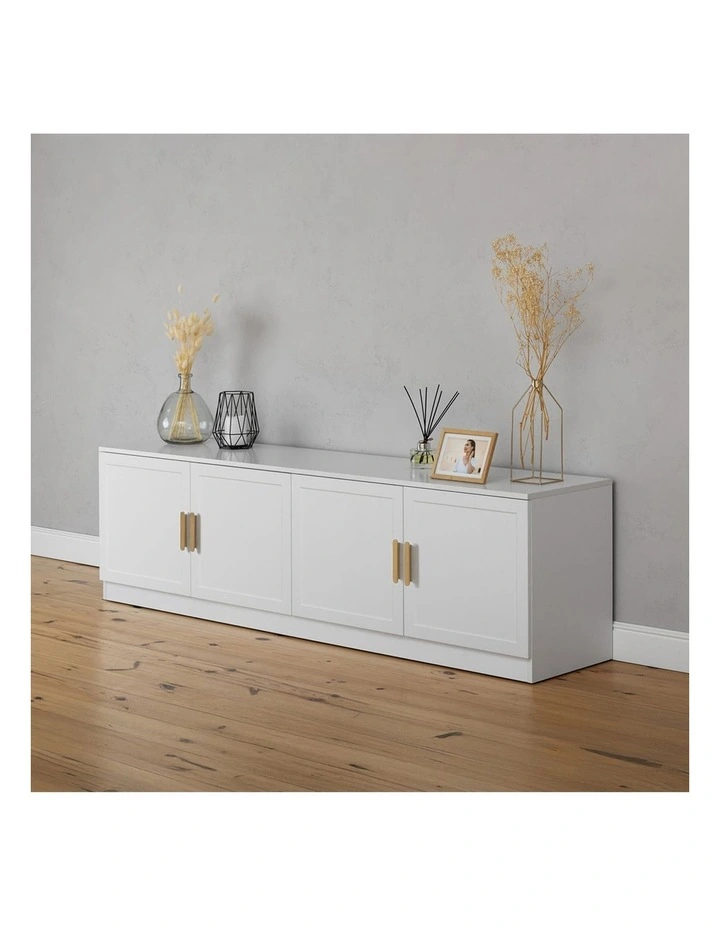 Bucharest White Hamptons Panel Tv Unit Brass Oval Handle image 5