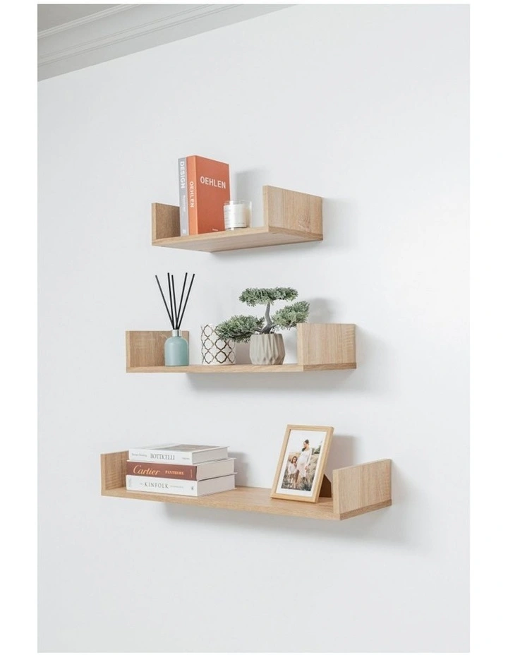 3pc Oslo Three Piece Shelf Set Oak 40-60-80x25cm image 3